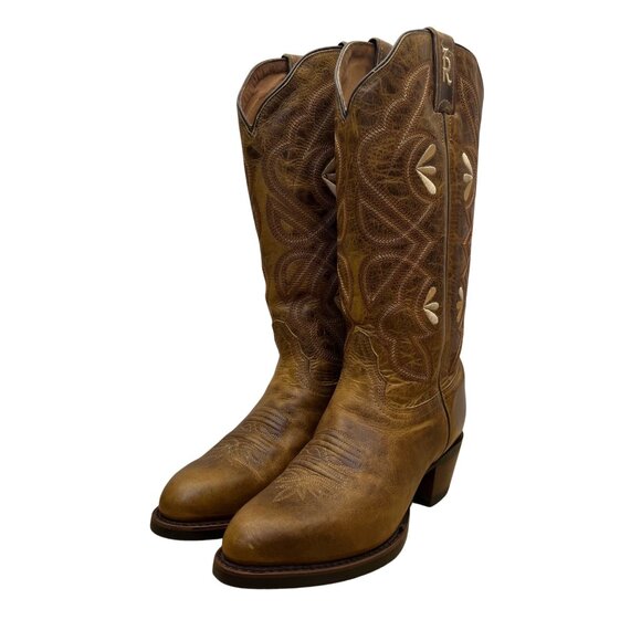 Tony Lama Women’s Brown Embroidered Leather Western 3R Cowgirl Boots Size 8B - Picture 3 of 12
